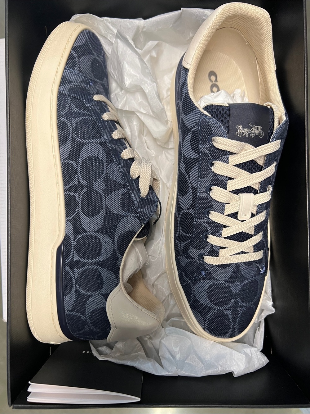 Coach Navy Signature Canvas Low-Top Sneakers with Cream Accents